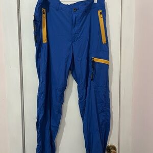 REI Men's Cargo Pants in Blue with Yellow Zippers